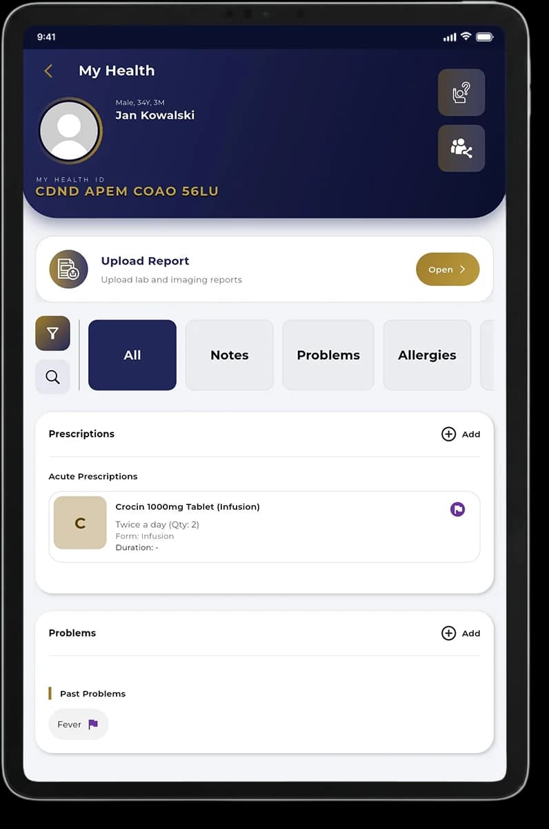 Patient Digital Health Records & Prescriptions Tab Screen