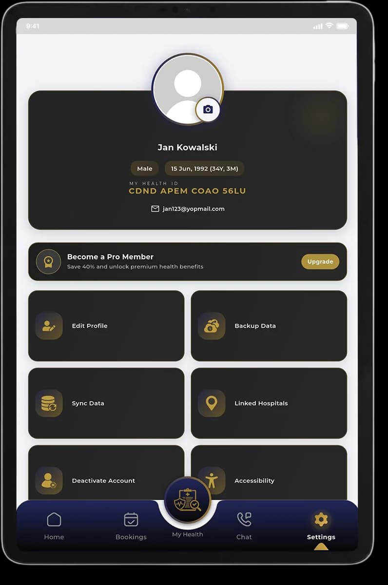 Patient Profile & Account Settings Tab Screen