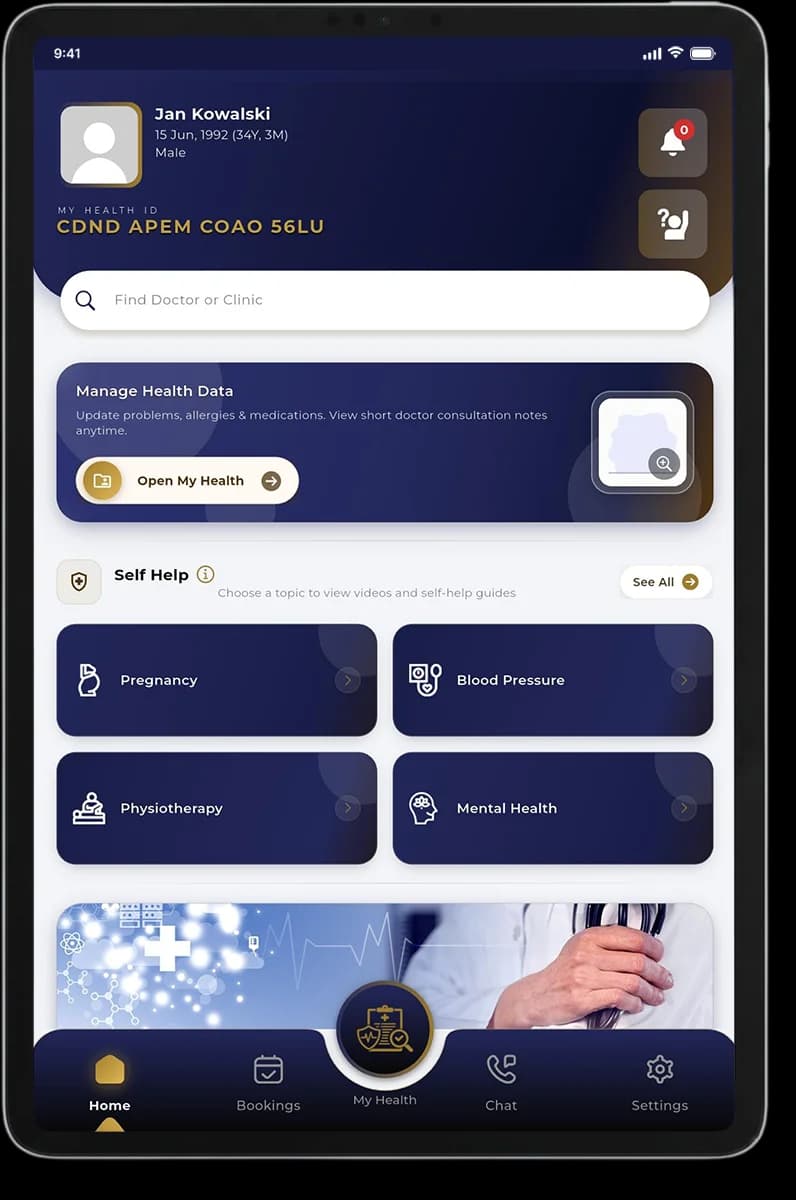 Patient App Home Dashboard & Self-Help Care Tab Screen